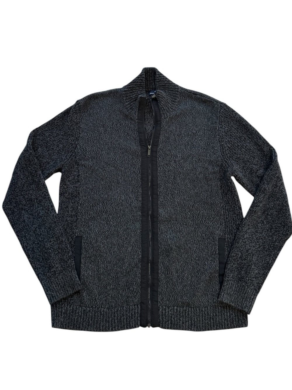 Daniel Hechter Paris Full Zip Gray Knit Cotton Sweater Ribbed Collar Men's L